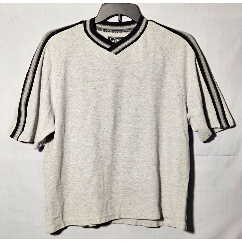 VTG 90s Left Coast Shirt Raglan Mens L Grey Black Stripe Short Sleeve Surf Skate
